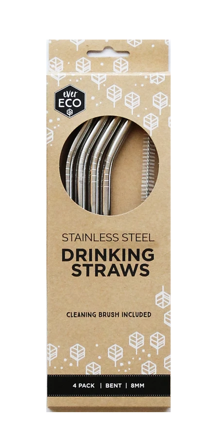 Ever Eco Stainless Steel Straws & Brush - Bent 4pk with Brush