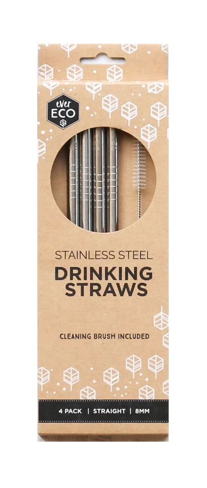 Ever Eco Stainless Steel Straws & Brush - Straight 4pk with Brush