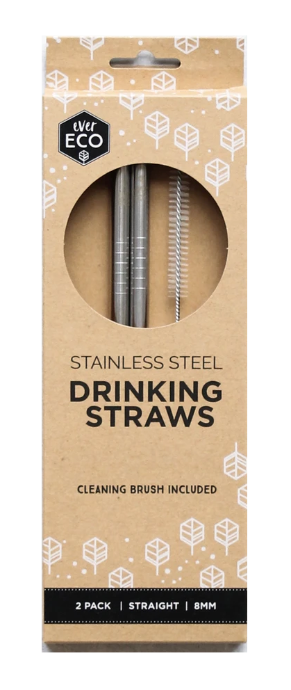 Ever Eco Stainless Steel Straws & Brush - Straight 2pk with Brush