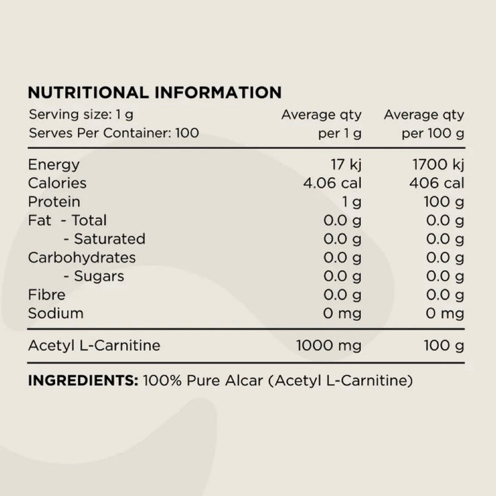 Acetyl-L-Carnitine 100% Pure Powder Information