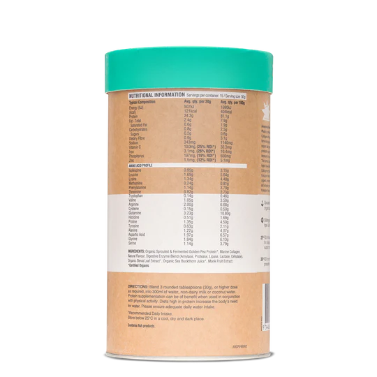 Amazonia Raw Protein Collagen Plus 450g Nutritional information