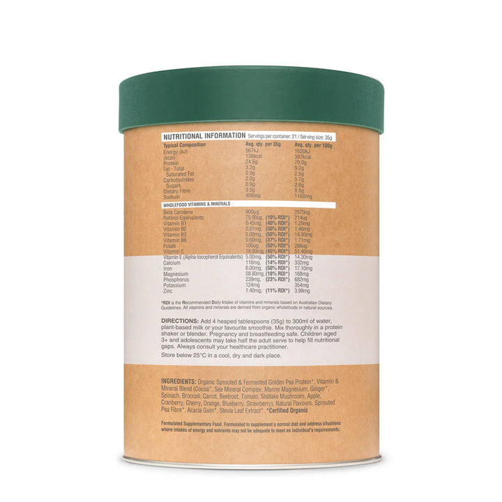 Amazonia Raw Protein Org Daily Nourish Nutritional Information