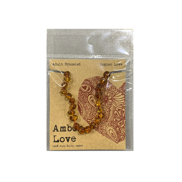 Amber Love 100% Pure Baltic Amber Adult Bracelet Cognac Love  20cm