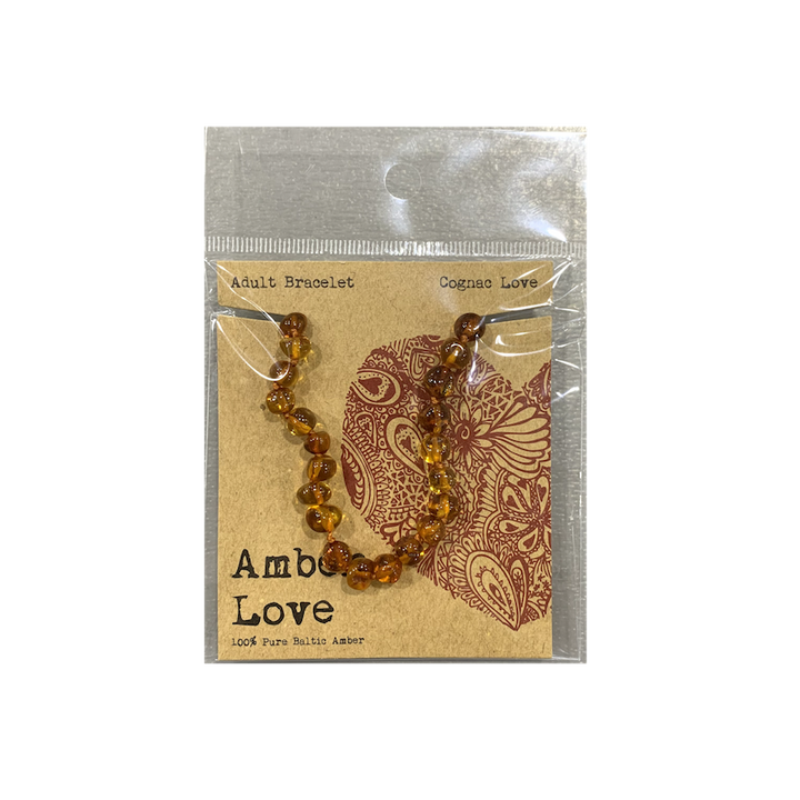 Amber Love 100% Pure Baltic Amber Adult Bracelet Cognac Love  20cm
