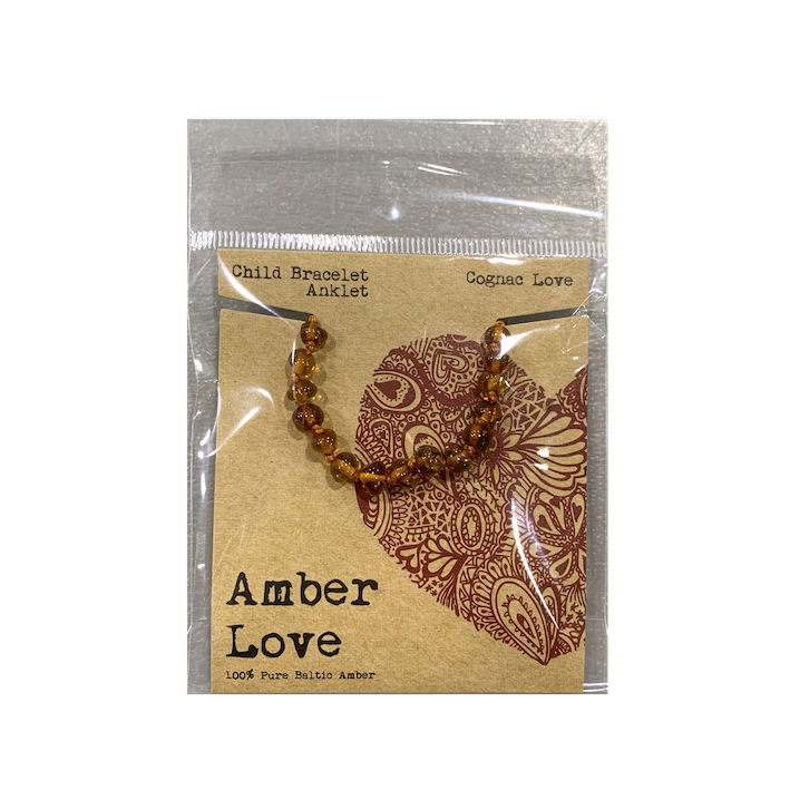 Amber Love 100% Pure Baltic Amber Child Bracelet / Anklet Cognac Love 14cm