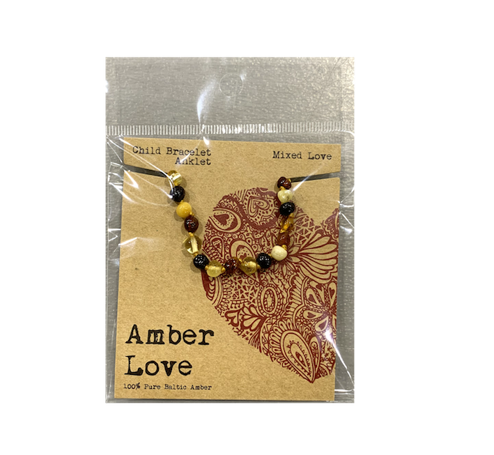 Amber Love 100% Pure Baltic Amber Child Bracelet / Anklet Mixed Loave 14cm