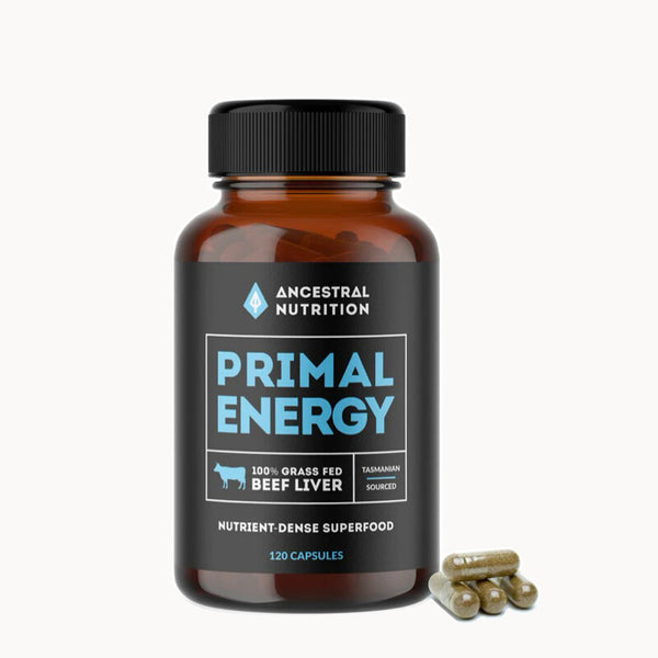Ancestral Nutrition Primal Energy Grass Fed Beef Liver 120capsules Front 