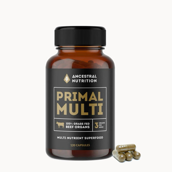 Ancestral Nutrition Primal Multi Grass Fed Beef Organs 120capsules Front