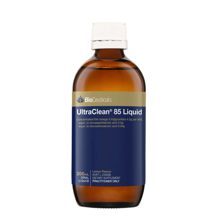 Bottle of BioCeuticals UltraClean 85 Liquid on a white background