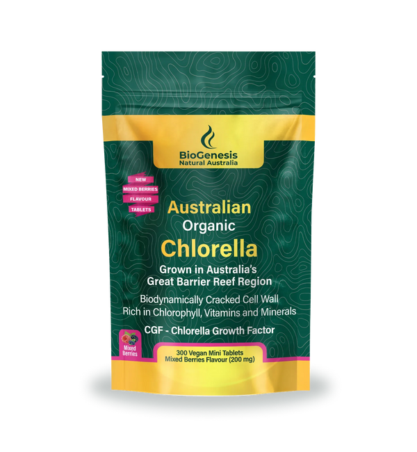 Biogenesis Australia Organic Chlorella Mini 300 Tablets Mixed Berries
