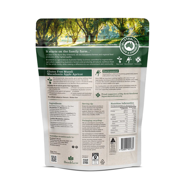 Brookfarm GF Apricot Muesli Nutritional Information