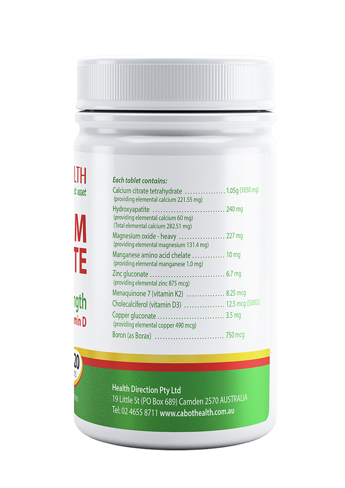 Cabot Health Calcium Complete with Vitamin D + K Nutritional Information
