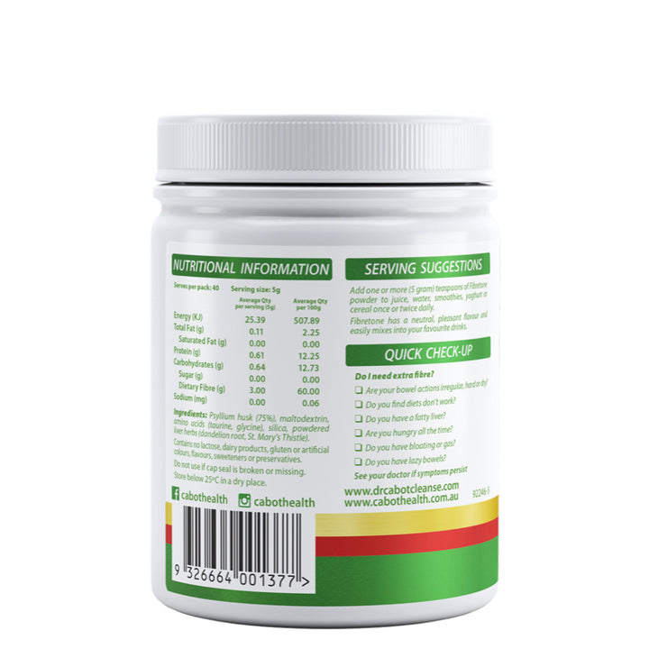 Cabot Health Fibretone Powder 200g Nutritional Information