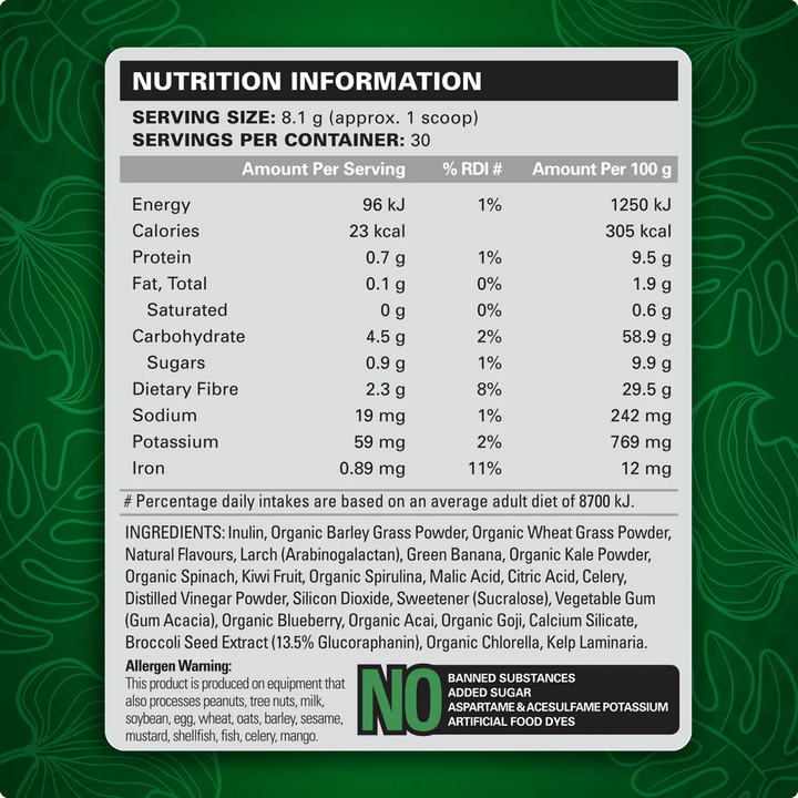 Ehplab OxyGreen Nutrition Information