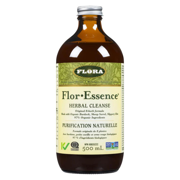 Bottle of Flora Flor Essence Herbal Cleanse on a white background