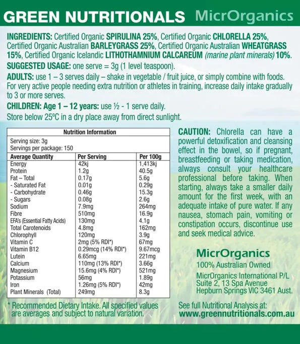 Green Nutritionals Green Superfoods Powder Information
