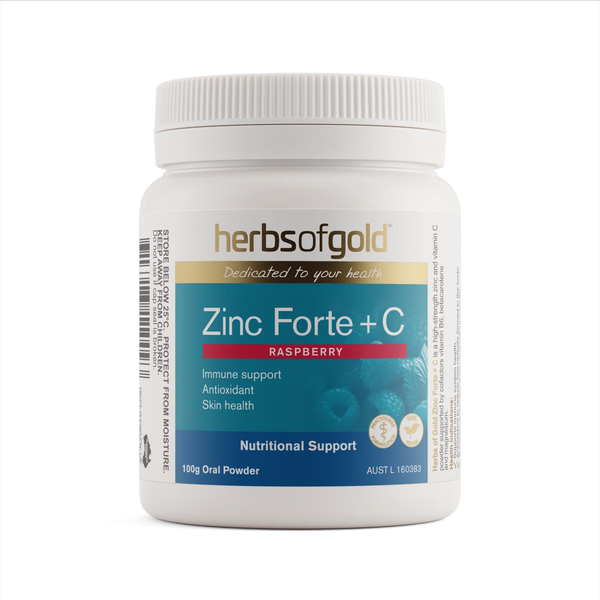 Herbs Of Gold Zinc Forte Plus C Raspberry