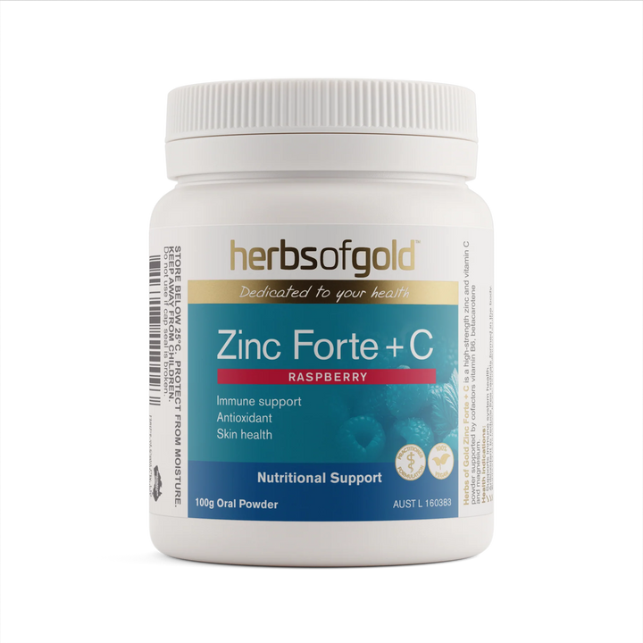 Herbs Of Gold Zinc Forte Plus C Raspberry