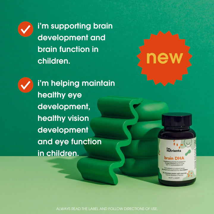 Supplement bottle with green packaging and text on a green background