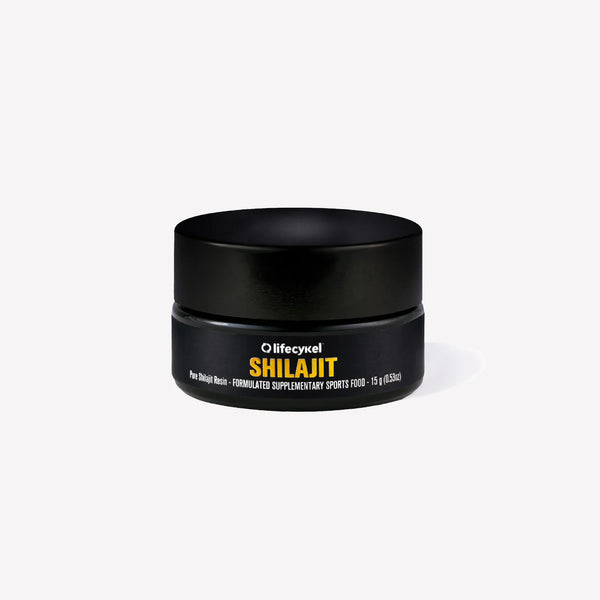 Black container of Lifecykel Shilajit on a white background