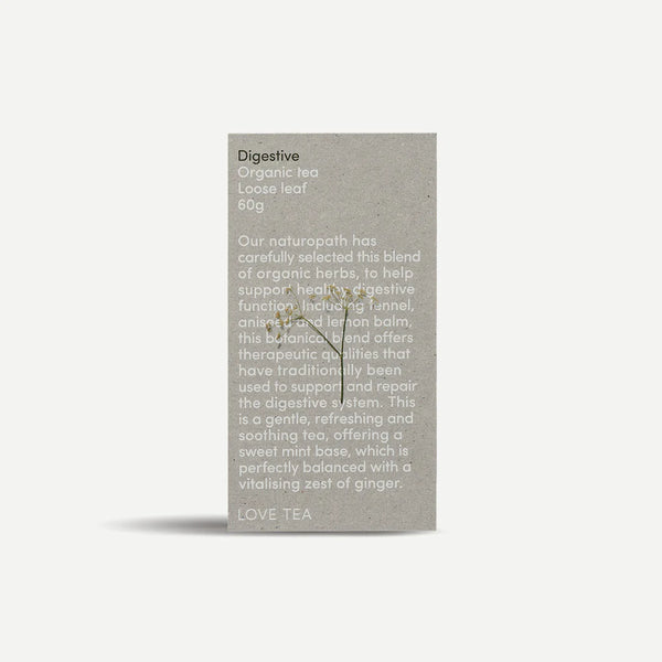 Box of digestive organic tea on a light gray background