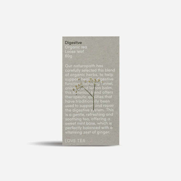 Box of digestive organic tea on a light gray background