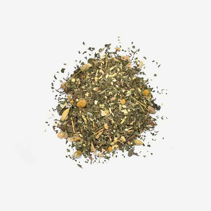 Mixture of dried herbs on a white background