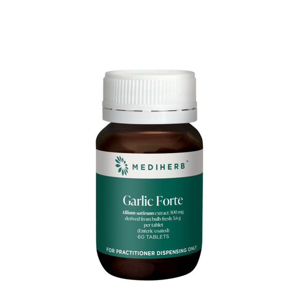 Mediherb Garlic Forte supplement bottle on a white background