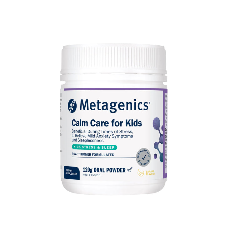 Metagenics Calm Care for Kids oral powder container on a white background