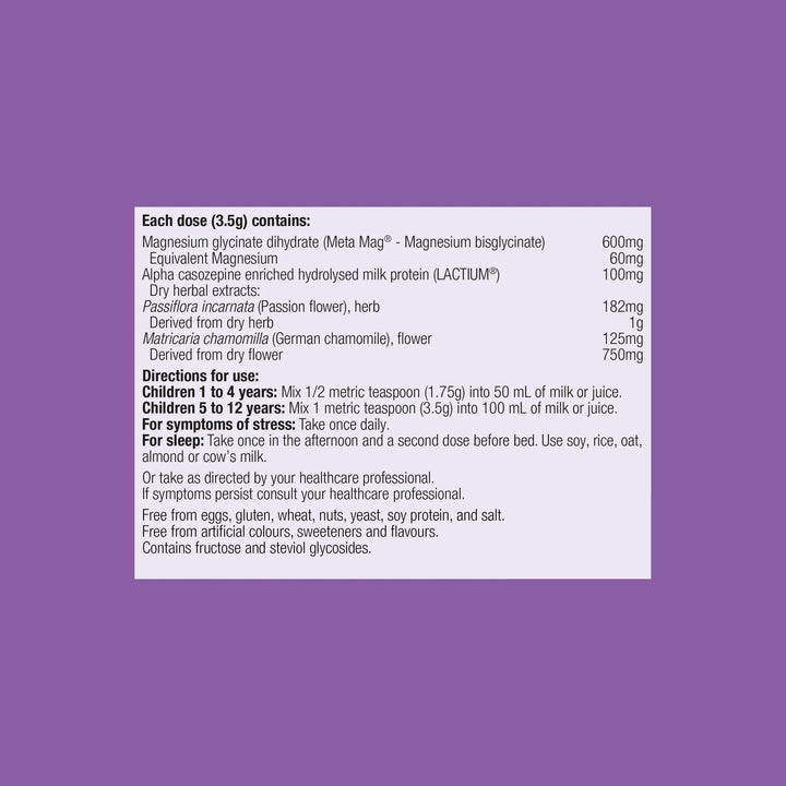 Product label with ingredient list and usage instructions on a purple background