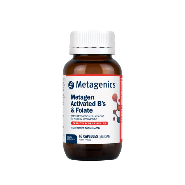 Metagenics Metagen Activated B's & Folate supplement bottle on a white background