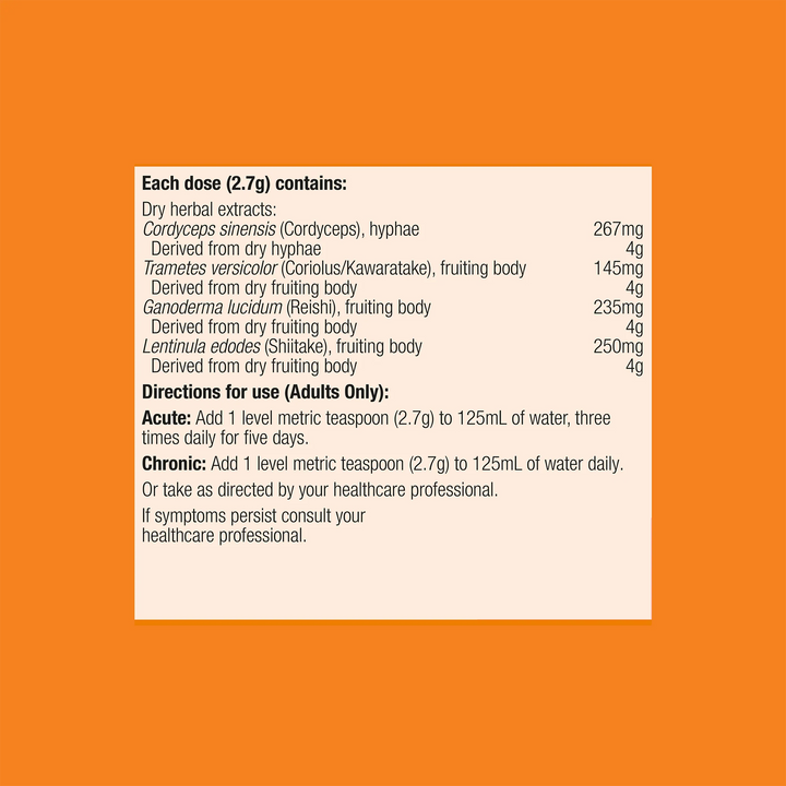Nutritional label with ingredient list and usage directions on an orange background
