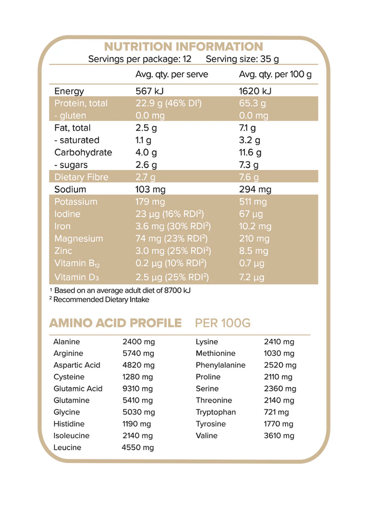 Morlife Plantiful Protein Vanilla Nutrition Information
