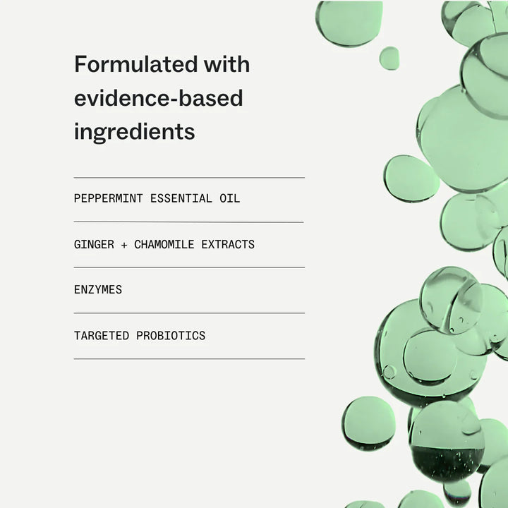 List of ingredients with a green abstract design on a white background