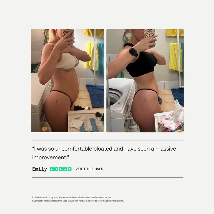 Two images of a person taking mirror selfies in different outfits with a text quote from a verified user.