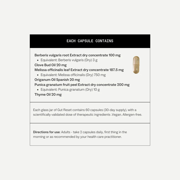 Product label with ingredient list and capsule illustration on a white background