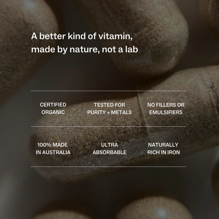 Vitamins with text highlighting their features on a dark background