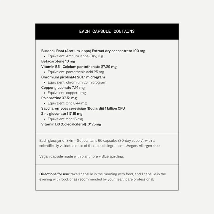 Product label detailing ingredients and specifications on a white background