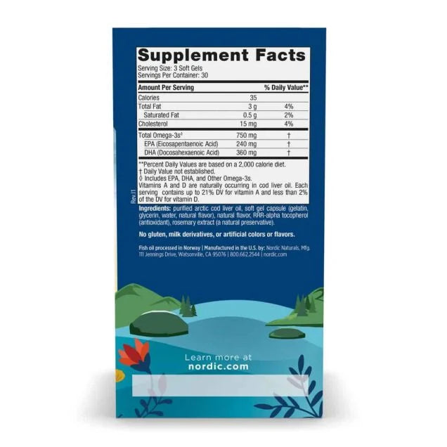Nordic Naturals Lemon Arctic Cod Liver Oil Supplement Facts