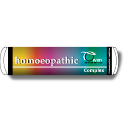 Homoeopathic complex container with colorful label on a white background