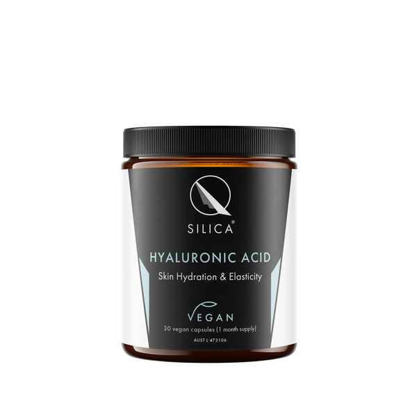 Silica Hyaluronic Acid supplement container on a white background