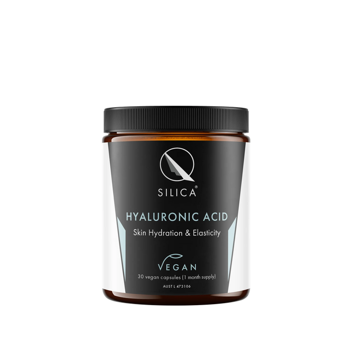 Silica Hyaluronic Acid supplement container on a white background