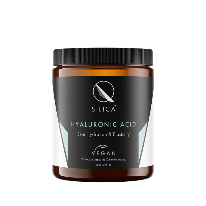 Silica Hyaluronic Acid supplement container on a white background