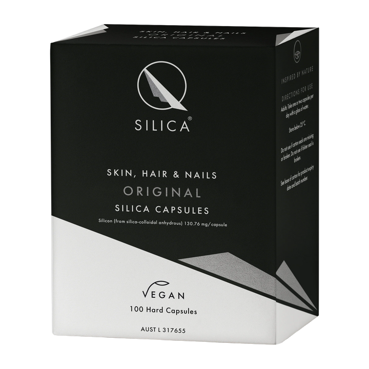 Box of Silica skin, hair, and nails capsules on a white background