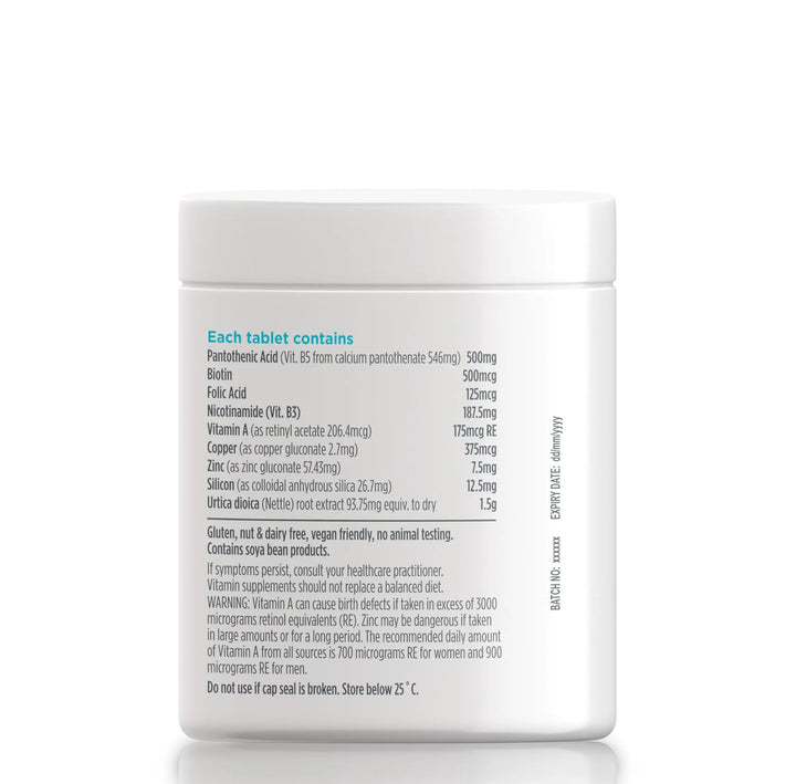 Supplement container with detailed ingredient list on a white background