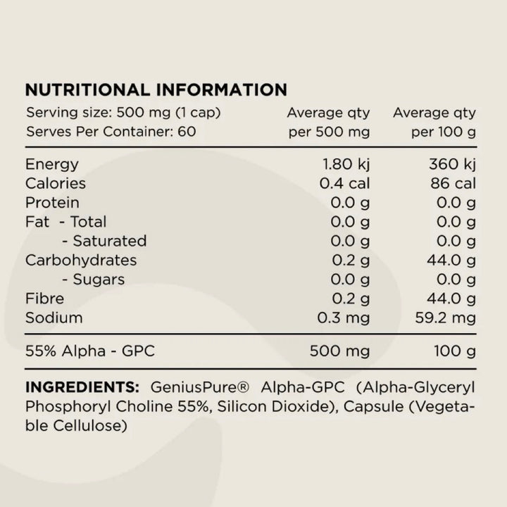 Switch Nutrition Alpha-GPC 55% Geniuspure 500mg Information