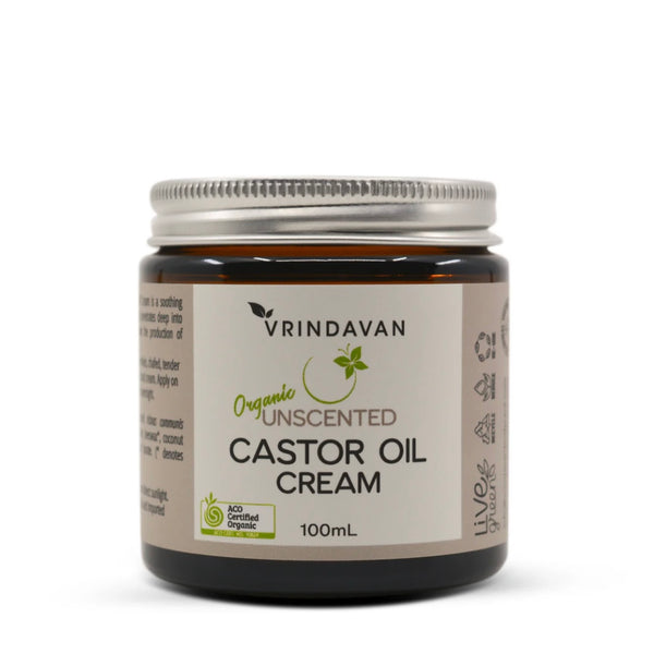 Jar of Vrindavan Castor Oil Cream on a white background