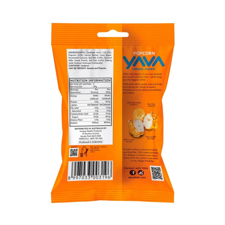 Yava Popcorn Caramel Cashew Nutritional Information